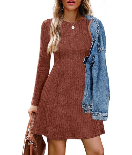 OFEEFAN Fall Dresses for Women 2025 Long Sleeve Crew Neck Sweater Dress
