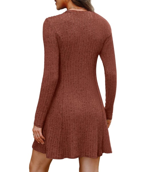 OFEEFAN Fall Dresses for Women 2025 Long Sleeve Crew Neck Sweater Dress