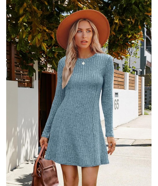 OFEEFAN Fall Dresses for Women 2025 Long Sleeve Crew Neck Sweater Dress
