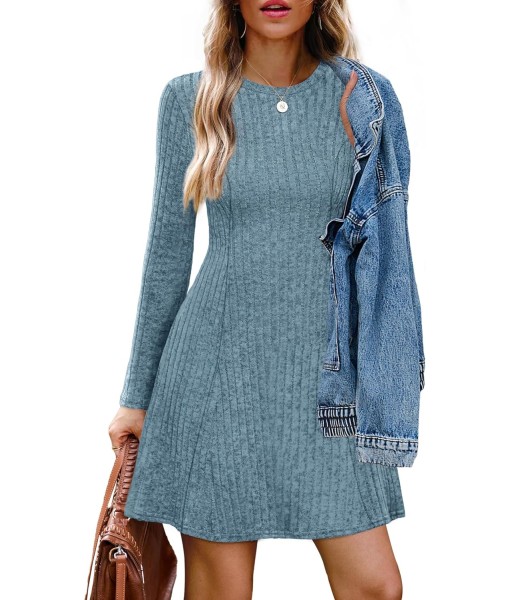 OFEEFAN Fall Dresses for Women 2025 Long Sleeve Crew Neck Sweater Dress