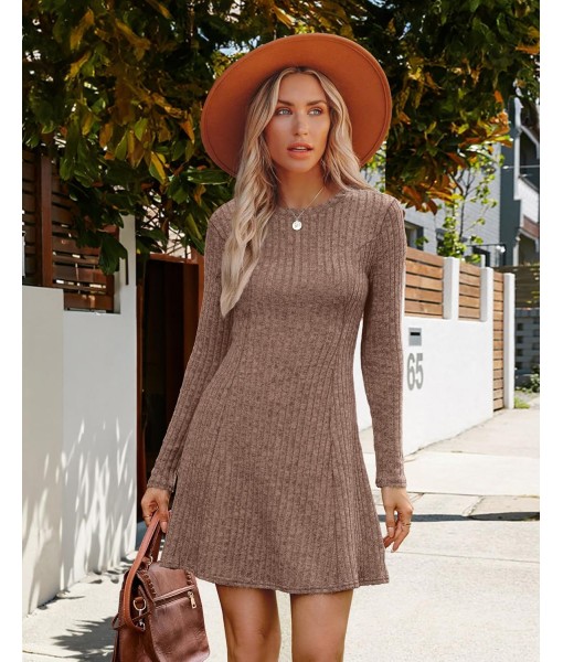 OFEEFAN Fall Dresses for Women 2025 Long Sleeve Crew Neck Sweater Dress