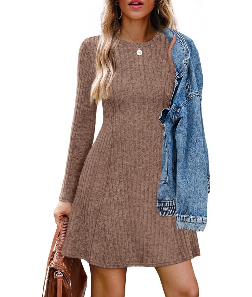 OFEEFAN Fall Dresses for Women 2025 Long Sleeve Crew Neck Sweater Dress