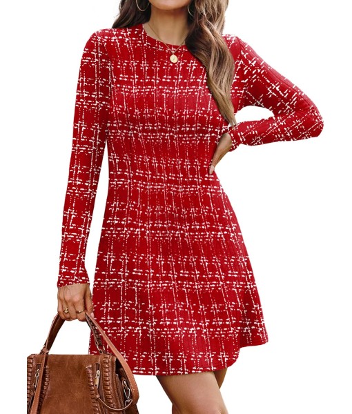 OFEEFAN Fall Dresses for Women 2025 Long Sleeve Crew Neck Sweater Dress