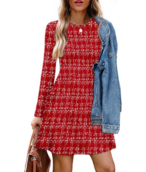 OFEEFAN Fall Dresses for Women 2025 Long Sleeve Crew Neck Sweater Dress
