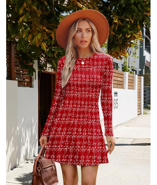 OFEEFAN Fall Dresses for Women 2025 Long Sleeve Crew Neck Sweater Dress