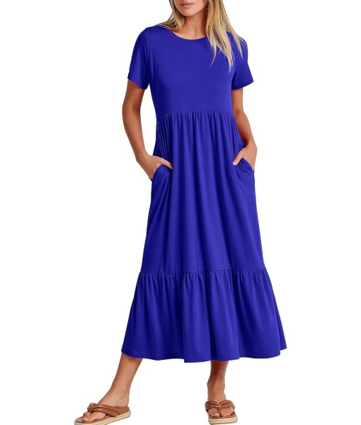 ANRABESS Womens 2025 Summer Casual Maxi Dress A line Tiered Flowy Short Sleeve Crewneck T Shirt Beach Travel Long Dresses