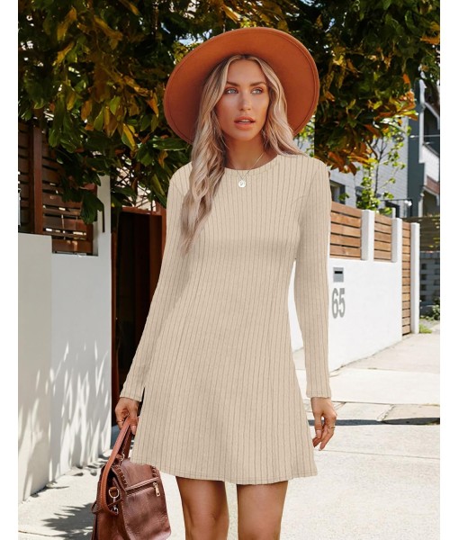 OFEEFAN Fall Dresses for Women 2025 Long Sleeve Crew Neck Sweater Dress