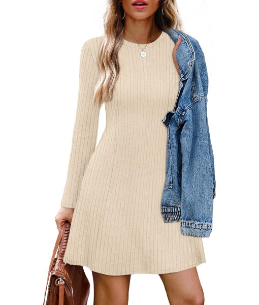 OFEEFAN Fall Dresses for Women 2025 Long Sleeve Crew Neck Sweater Dress