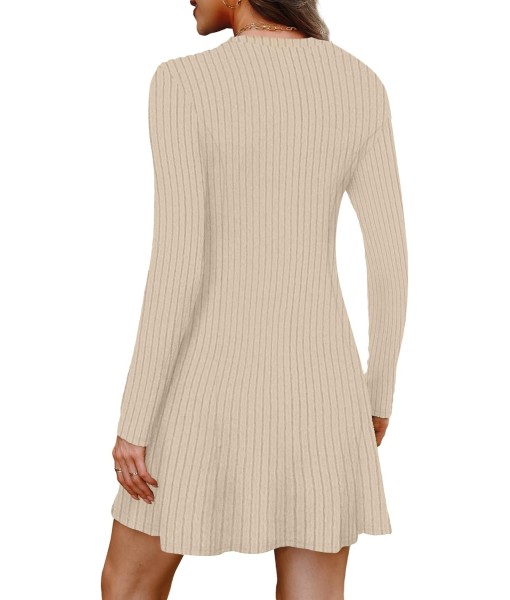 OFEEFAN Fall Dresses for Women 2025 Long Sleeve Crew Neck Sweater Dress