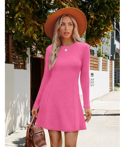 OFEEFAN Fall Dresses for Women 2025 Long Sleeve Crew Neck Sweater Dress