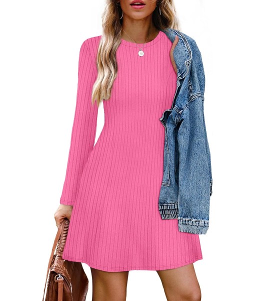 OFEEFAN Fall Dresses for Women 2025 Long Sleeve Crew Neck Sweater Dress
