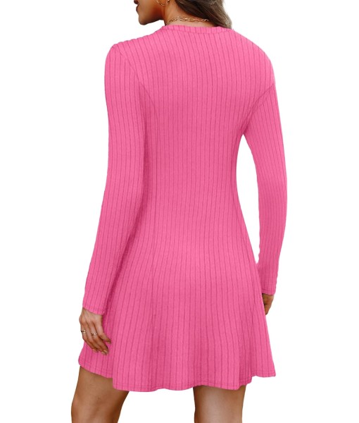 OFEEFAN Fall Dresses for Women 2025 Long Sleeve Crew Neck Sweater Dress