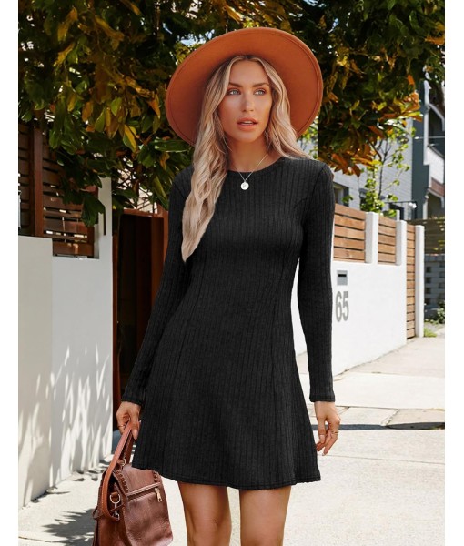 OFEEFAN Fall Dresses for Women 2025 Long Sleeve Crew Neck Sweater Dress