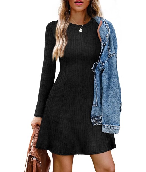 OFEEFAN Fall Dresses for Women 2025 Long Sleeve Crew Neck Sweater Dress