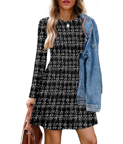 OFEEFAN Fall Dresses for Women 2025 Long Sleeve Crew Neck Sweater Dress