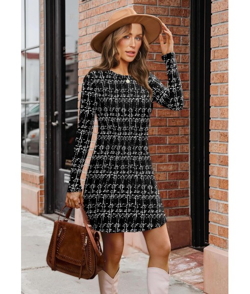 OFEEFAN Fall Dresses for Women 2025 Long Sleeve Crew Neck Sweater Dress
