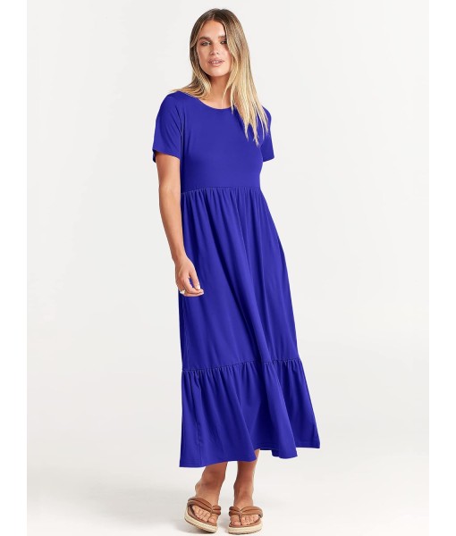 ANRABESS Womens 2025 Summer Casual Maxi Dress A line Tiered Flowy Short Sleeve Crewneck T Shirt Beach Travel Long Dresses