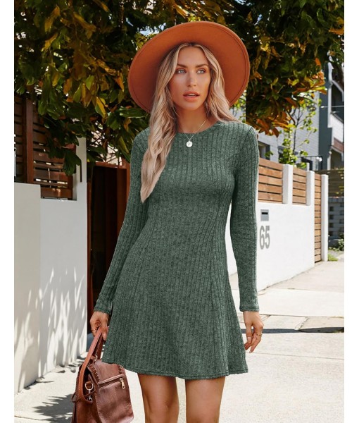 OFEEFAN Fall Dresses for Women 2025 Long Sleeve Crew Neck Sweater Dress