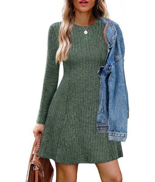 OFEEFAN Fall Dresses for Women 2025 Long Sleeve Crew Neck Sweater Dress