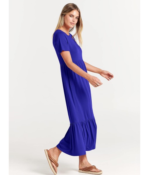 ANRABESS Womens 2025 Summer Casual Maxi Dress A line Tiered Flowy Short Sleeve Crewneck T Shirt Beach Travel Long Dresses