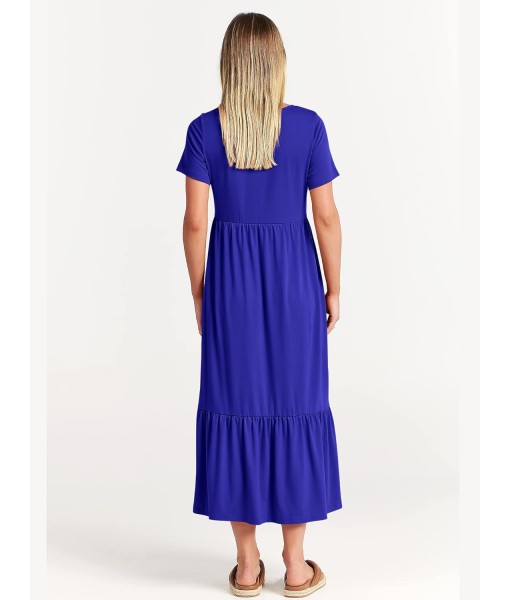 ANRABESS Womens 2025 Summer Casual Maxi Dress A line Tiered Flowy Short Sleeve Crewneck T Shirt Beach Travel Long Dresses