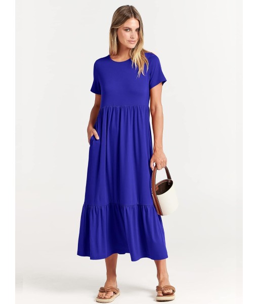 ANRABESS Womens 2025 Summer Casual Maxi Dress A line Tiered Flowy Short Sleeve Crewneck T Shirt Beach Travel Long Dresses
