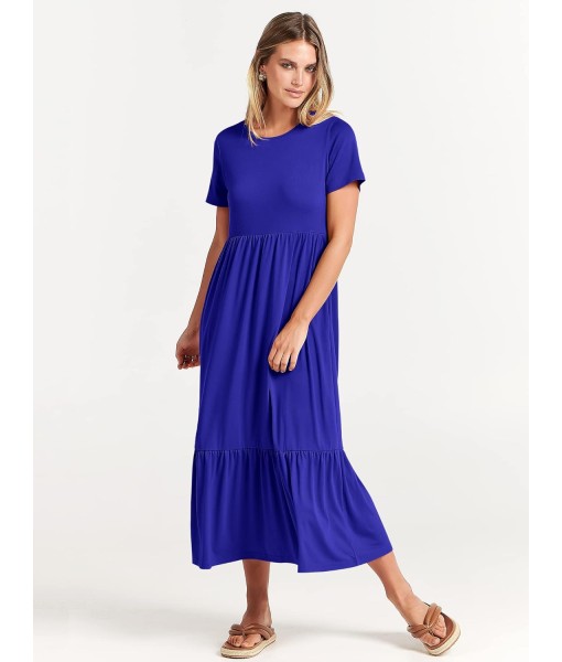 ANRABESS Womens 2025 Summer Casual Maxi Dress A line Tiered Flowy Short Sleeve Crewneck T Shirt Beach Travel Long Dresses