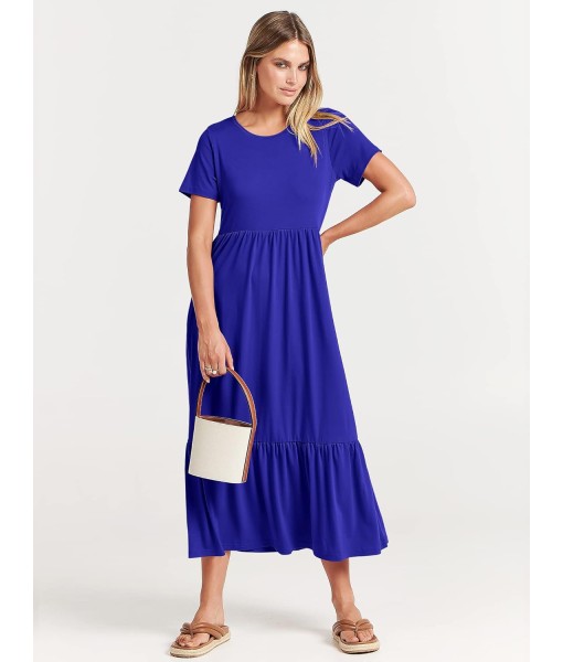 ANRABESS Womens 2025 Summer Casual Maxi Dress A line Tiered Flowy Short Sleeve Crewneck T Shirt Beach Travel Long Dresses
