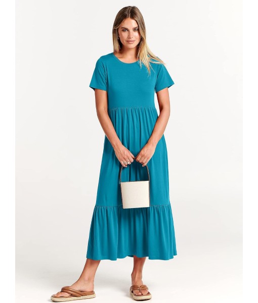 ANRABESS Womens 2025 Summer Casual Maxi Dress A line Tiered Flowy Short Sleeve Crewneck T Shirt Beach Travel Long Dresses