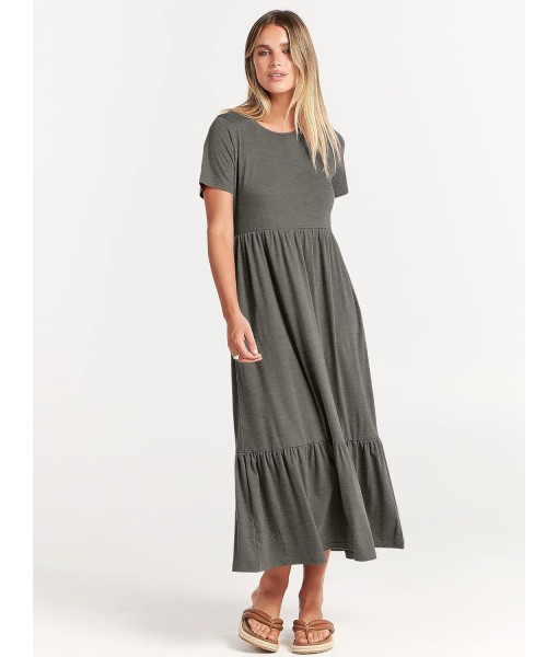 ANRABESS Womens 2025 Summer Casual Maxi Dress A line Tiered Flowy Short Sleeve Crewneck T Shirt Beach Travel Long Dresses