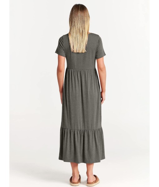 ANRABESS Womens 2025 Summer Casual Maxi Dress A line Tiered Flowy Short Sleeve Crewneck T Shirt Beach Travel Long Dresses
