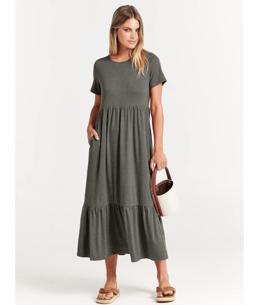 ANRABESS Womens 2025 Summer Casual Maxi Dress A line Tiered Flowy Short Sleeve Crewneck T Shirt Beach Travel Long Dresses