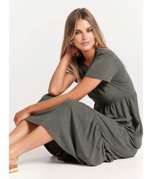 ANRABESS Womens 2025 Summer Casual Maxi Dress A line Tiered Flowy Short Sleeve Crewneck T Shirt Beach Travel Long Dresses