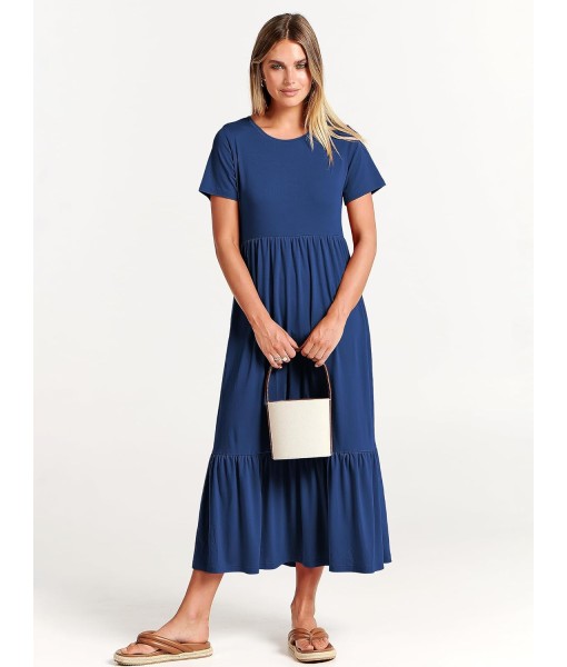 ANRABESS Womens 2025 Summer Casual Maxi Dress A line Tiered Flowy Short Sleeve Crewneck T Shirt Beach Travel Long Dresses