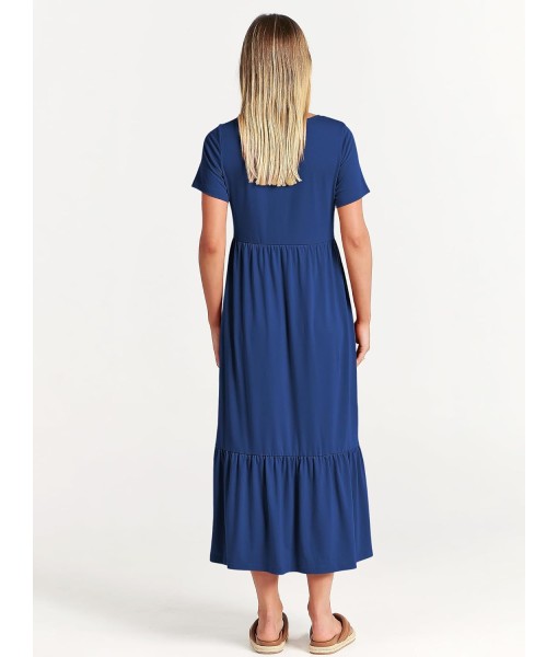 ANRABESS Womens 2025 Summer Casual Maxi Dress A line Tiered Flowy Short Sleeve Crewneck T Shirt Beach Travel Long Dresses