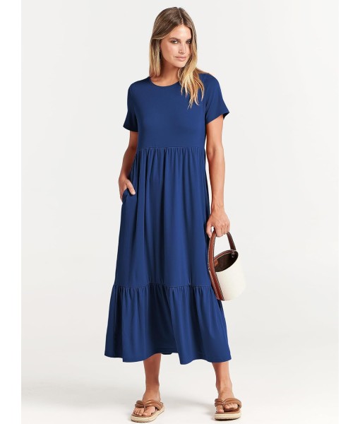 ANRABESS Womens 2025 Summer Casual Maxi Dress A line Tiered Flowy Short Sleeve Crewneck T Shirt Beach Travel Long Dresses