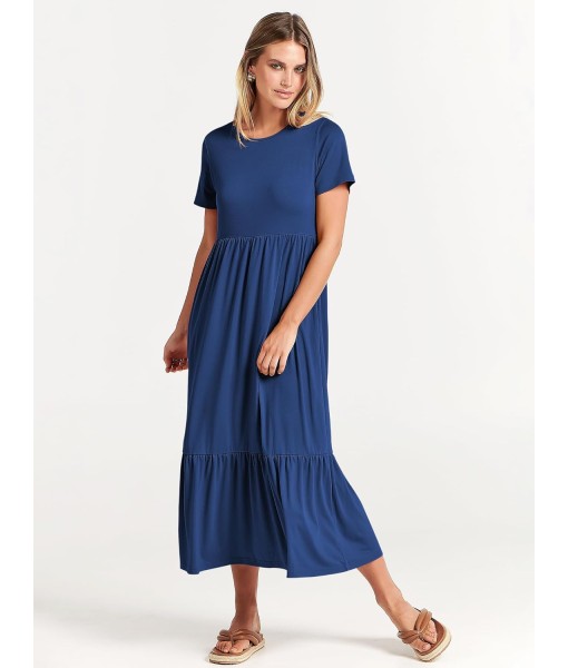 ANRABESS Womens 2025 Summer Casual Maxi Dress A line Tiered Flowy Short Sleeve Crewneck T Shirt Beach Travel Long Dresses