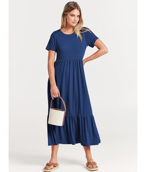 ANRABESS Womens 2025 Summer Casual Maxi Dress A line Tiered Flowy Short Sleeve Crewneck T Shirt Beach Travel Long Dresses