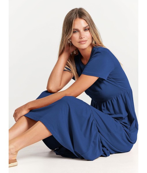 ANRABESS Womens 2025 Summer Casual Maxi Dress A line Tiered Flowy Short Sleeve Crewneck T Shirt Beach Travel Long Dresses