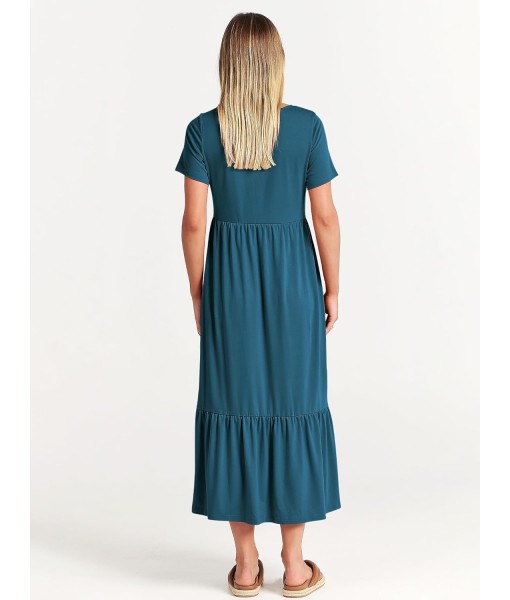ANRABESS Womens 2025 Summer Casual Maxi Dress A line Tiered Flowy Short Sleeve Crewneck T Shirt Beach Travel Long Dresses