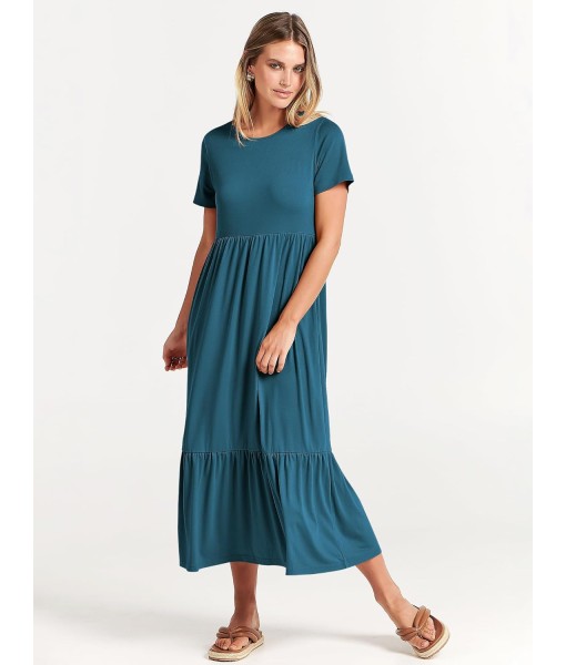 ANRABESS Womens 2025 Summer Casual Maxi Dress A line Tiered Flowy Short Sleeve Crewneck T Shirt Beach Travel Long Dresses