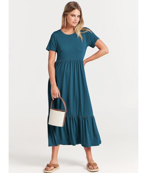 ANRABESS Womens 2025 Summer Casual Maxi Dress A line Tiered Flowy Short Sleeve Crewneck T Shirt Beach Travel Long Dresses