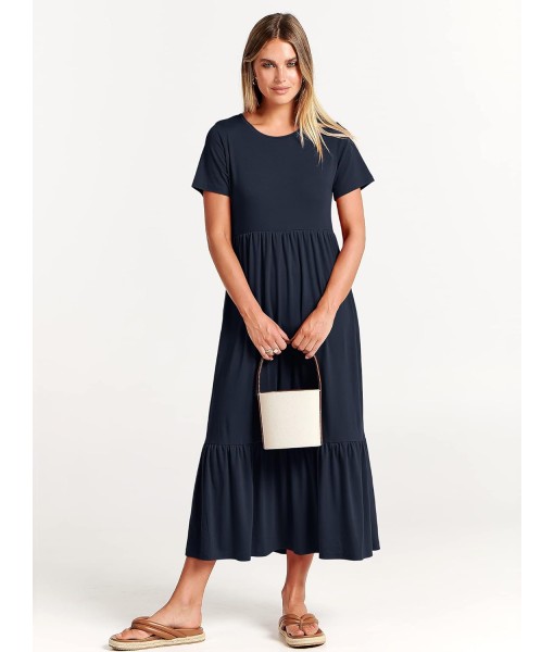 ANRABESS Womens 2025 Summer Casual Maxi Dress A line Tiered Flowy Short Sleeve Crewneck T Shirt Beach Travel Long Dresses