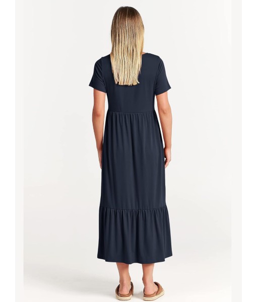 ANRABESS Womens 2025 Summer Casual Maxi Dress A line Tiered Flowy Short Sleeve Crewneck T Shirt Beach Travel Long Dresses