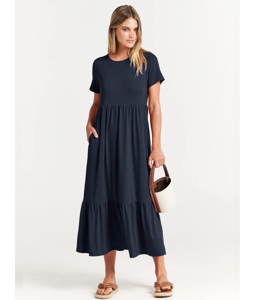 ANRABESS Womens 2025 Summer Casual Maxi Dress A line Tiered Flowy Short Sleeve Crewneck T Shirt Beach Travel Long Dresses