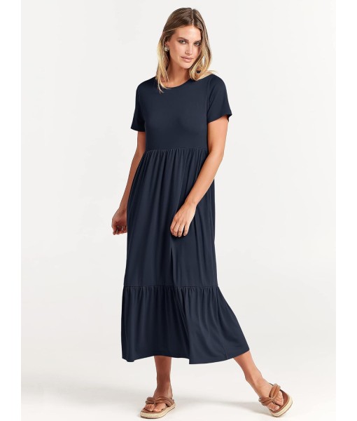 ANRABESS Womens 2025 Summer Casual Maxi Dress A line Tiered Flowy Short Sleeve Crewneck T Shirt Beach Travel Long Dresses