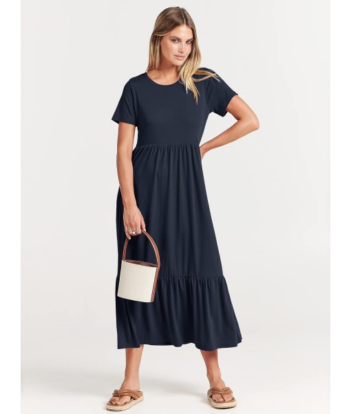 ANRABESS Womens 2025 Summer Casual Maxi Dress A line Tiered Flowy Short Sleeve Crewneck T Shirt Beach Travel Long Dresses