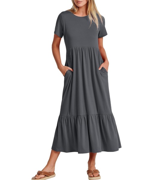ANRABESS Womens 2025 Summer Casual Maxi Dress A line Tiered Flowy Short Sleeve Crewneck T Shirt Beach Travel Long Dresses
