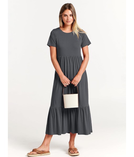 ANRABESS Womens 2025 Summer Casual Maxi Dress A line Tiered Flowy Short Sleeve Crewneck T Shirt Beach Travel Long Dresses