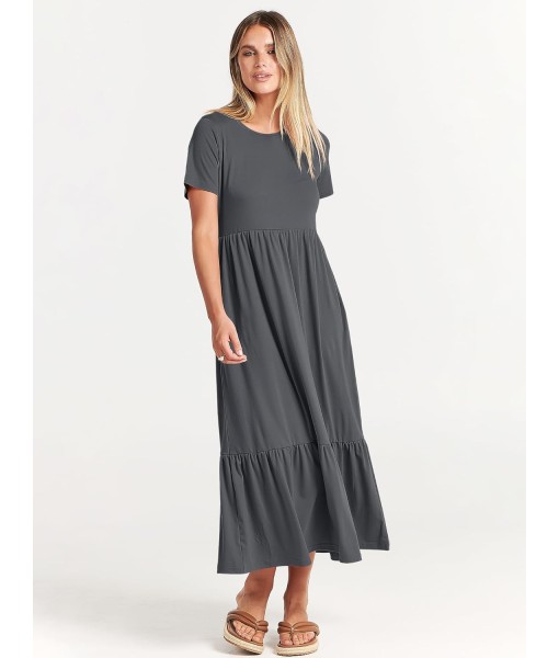 ANRABESS Womens 2025 Summer Casual Maxi Dress A line Tiered Flowy Short Sleeve Crewneck T Shirt Beach Travel Long Dresses